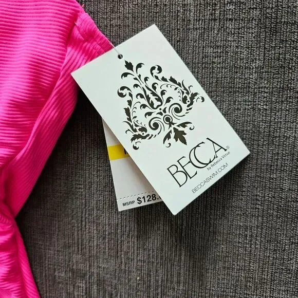 🆕️2023 BECCA BY REBECCA VIRTUE Pink Ribbed Asymmetrical One Piece Swimsuit M - Picture 11 of 14